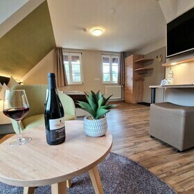 Einrichtung mit Sitzgelegenheiten und helle Atmosph�re im Zimmer des Gasthaus goldener Engel